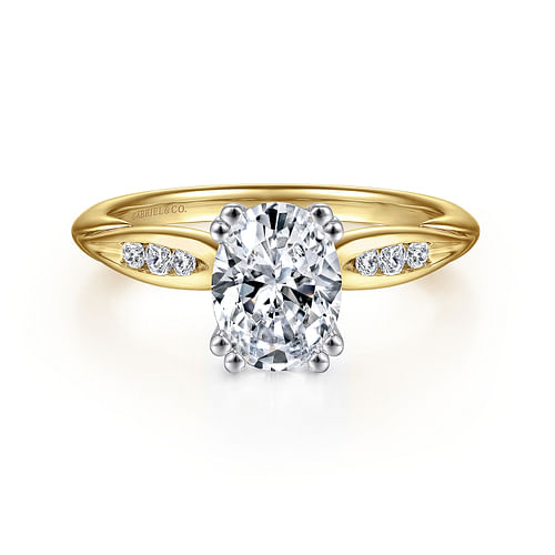 14K White-Yellow Gold Oval Diamond Channel Set Engagement Ring