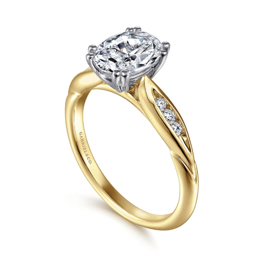 14K White-Yellow Gold Oval Diamond Channel Set Engagement Ring