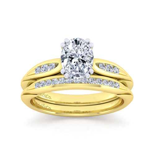 14K White-Yellow Gold Oval Diamond Channel Set Engagement Ring