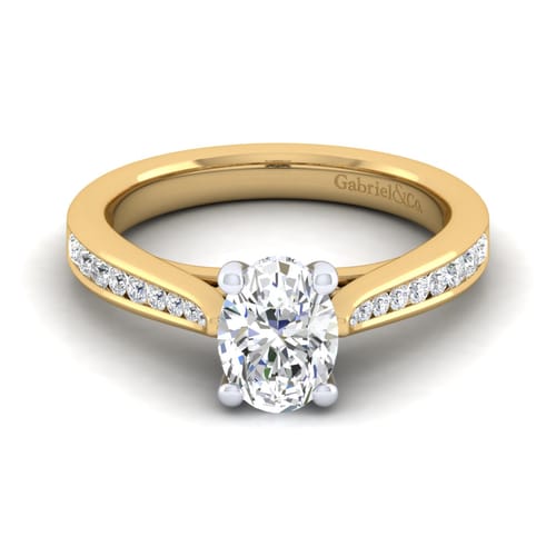 14K White-Yellow Gold Oval Diamond Channel Set Engagement Ring