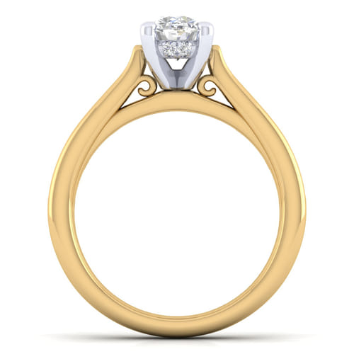 14K White-Yellow Gold Oval Diamond Channel Set Engagement Ring