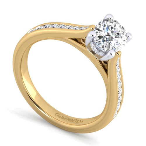 14K White-Yellow Gold Oval Diamond Channel Set Engagement Ring
