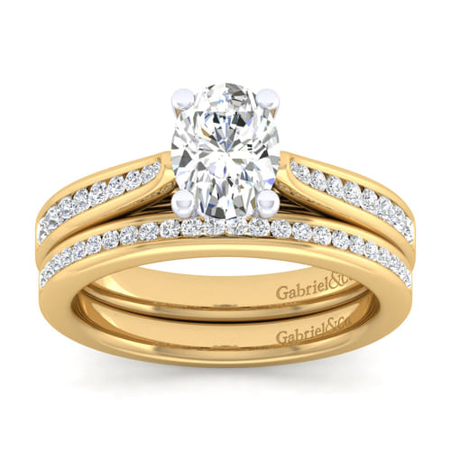14K White-Yellow Gold Oval Diamond Channel Set Engagement Ring