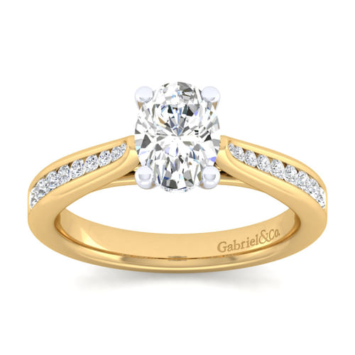 14K White-Yellow Gold Oval Diamond Channel Set Engagement Ring