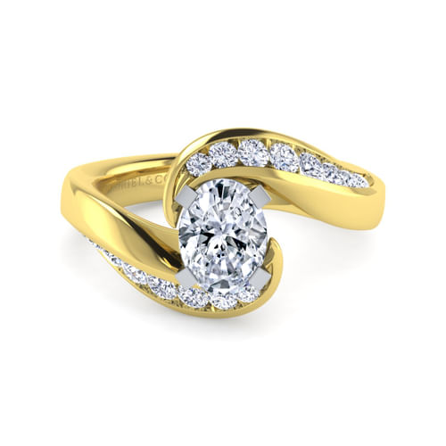 14K White-Yellow Gold Oval Diamond Channel Set Engagement Ring