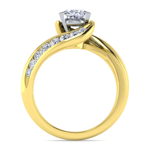 14K White-Yellow Gold Oval Diamond Channel Set Engagement Ring