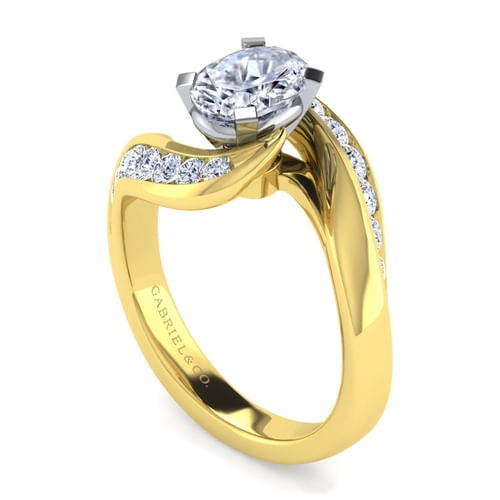 14K White-Yellow Gold Oval Diamond Channel Set Engagement Ring