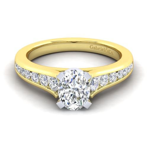 14K White-Yellow Gold Oval Diamond Channel Set Engagement Ring