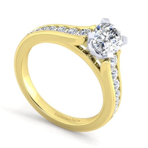 14K White-Yellow Gold Oval Diamond Channel Set Engagement Ring