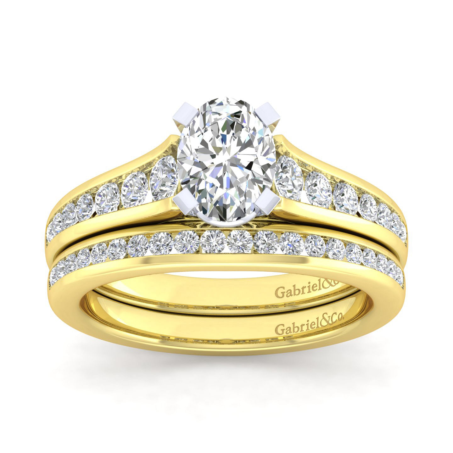 14K White-Yellow Gold Oval Diamond Channel Set Engagement Ring