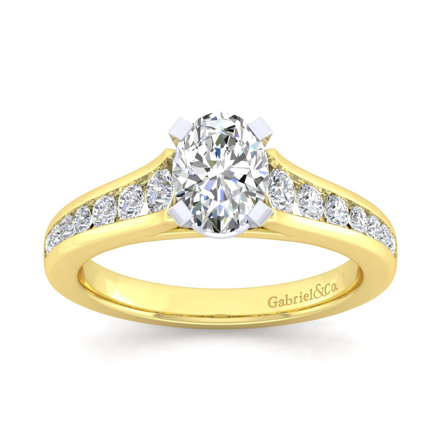14K White-Yellow Gold Oval Diamond Channel Set Engagement Ring