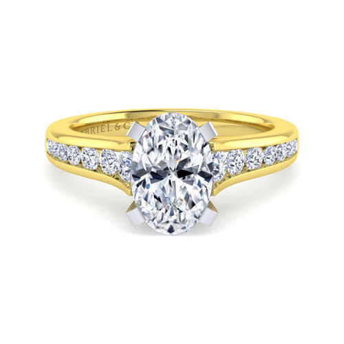 14K White-Yellow Gold Oval Diamond Channel Set Engagement Ring