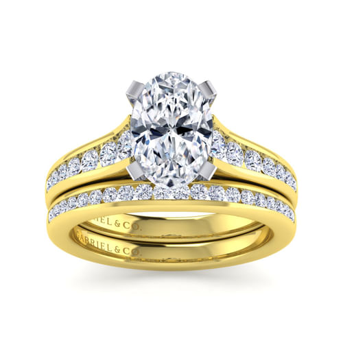 14K White-Yellow Gold Oval Diamond Channel Set Engagement Ring
