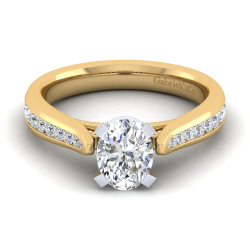 14K White-Yellow Gold Oval Diamond Channel Set Engagement Ring