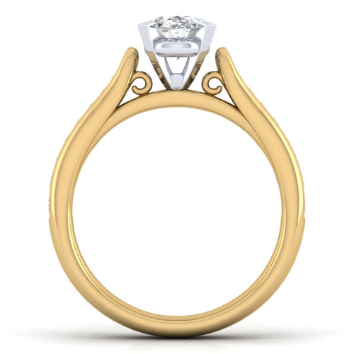 14K White-Yellow Gold Oval Diamond Channel Set Engagement Ring