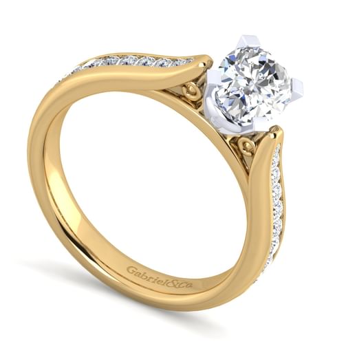 14K White-Yellow Gold Oval Diamond Channel Set Engagement Ring