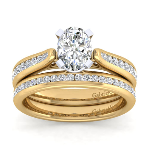 14K White-Yellow Gold Oval Diamond Channel Set Engagement Ring