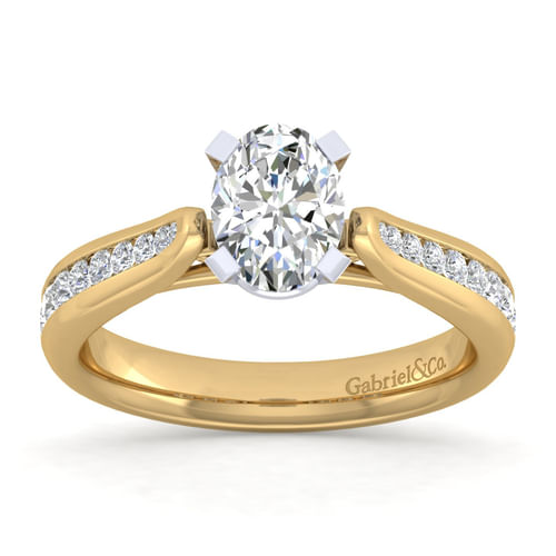 14K White-Yellow Gold Oval Diamond Channel Set Engagement Ring