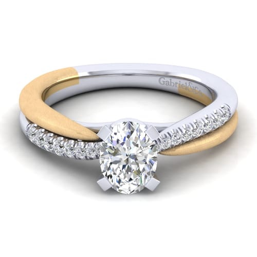 14K White-Yellow Gold Oval Diamond Engagement Ring