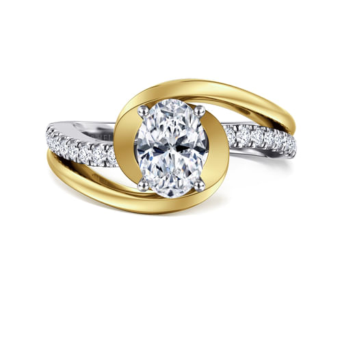 14K White-Yellow Gold Oval Diamond Engagement Ring