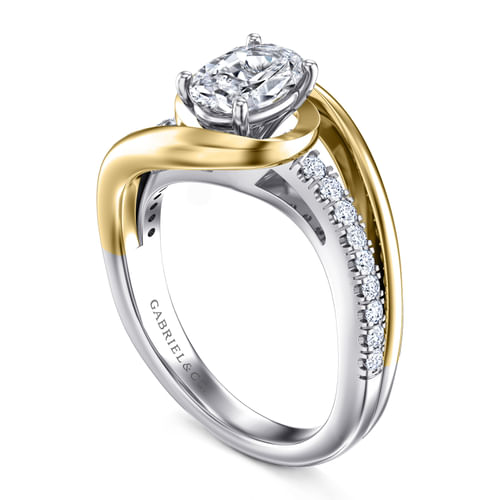 14K White-Yellow Gold Oval Diamond Engagement Ring