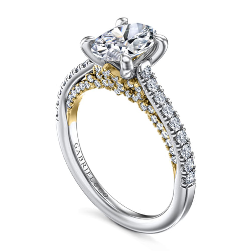 14K White-Yellow Gold Oval Diamond Engagement Ring