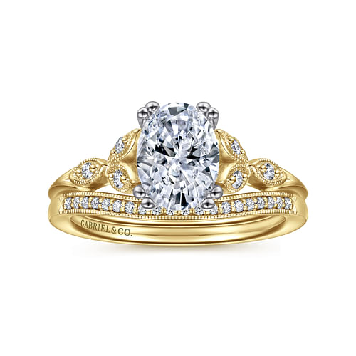 14K White-Yellow Gold Oval Diamond Engagement Ring