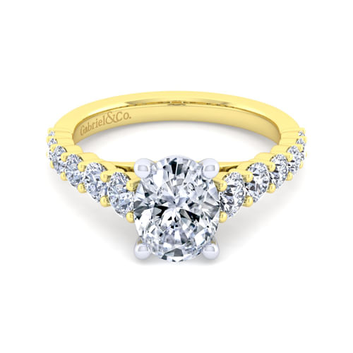 14K White-Yellow Gold Oval Diamond Engagement Ring