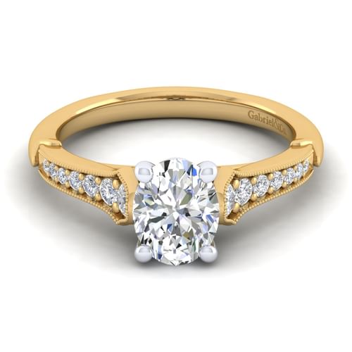 14K White-Yellow Gold Oval Diamond Engagement Ring