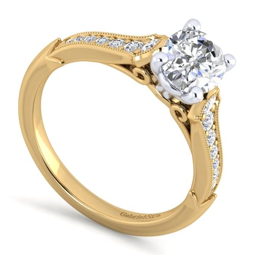14K White-Yellow Gold Oval Diamond Engagement Ring