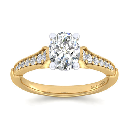 14K White-Yellow Gold Oval Diamond Engagement Ring