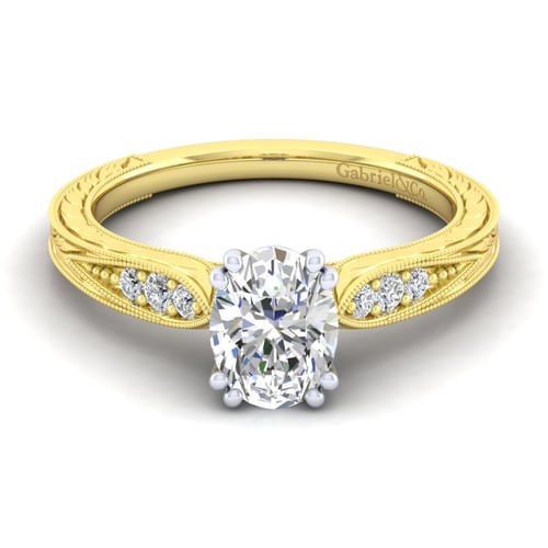 14K White-Yellow Gold Oval Diamond Engagement Ring