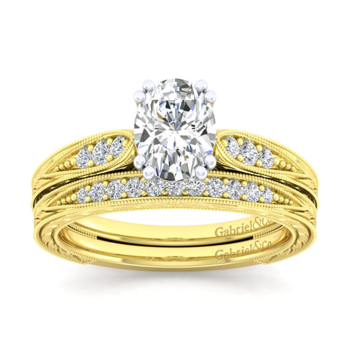 14K White-Yellow Gold Oval Diamond Engagement Ring
