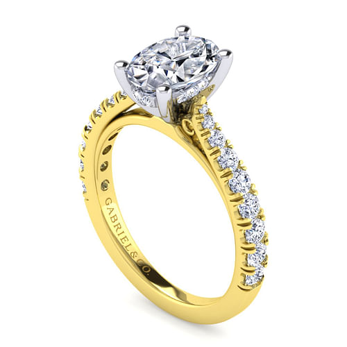 14K White-Yellow Gold Oval Diamond Engagement Ring