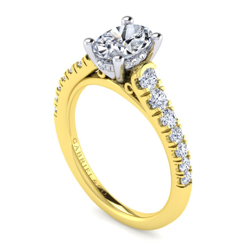 14K White-Yellow Gold Oval Diamond Engagement Ring
