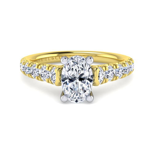 14K White-Yellow Gold Oval Diamond Engagement Ring
