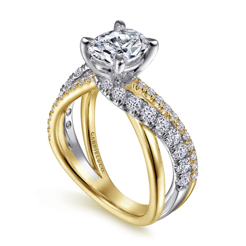 14K White-Yellow Gold Oval Diamond Engagement Ring