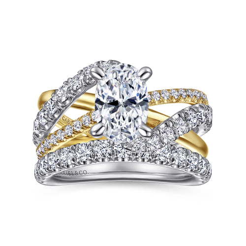 14K White-Yellow Gold Oval Diamond Engagement Ring