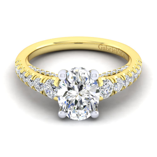 14K White-Yellow Gold Oval Diamond Engagement Ring