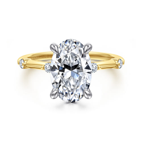 14K White-Yellow Gold Oval Diamond Engagement Ring