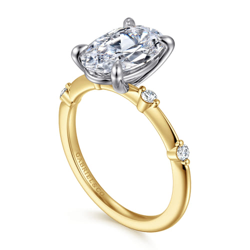 14K White-Yellow Gold Oval Diamond Engagement Ring