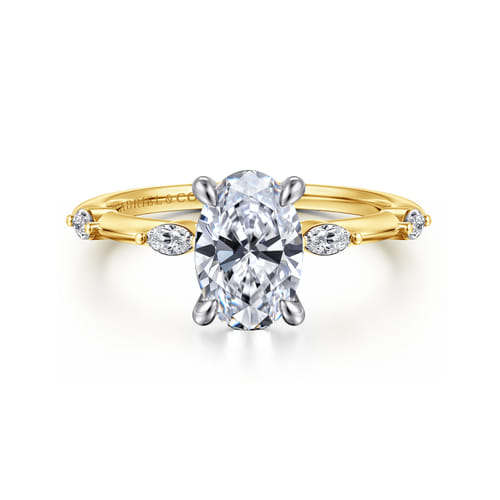14K White-Yellow Gold Oval Diamond Engagement Ring