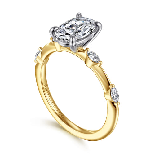 14K White-Yellow Gold Oval Diamond Engagement Ring