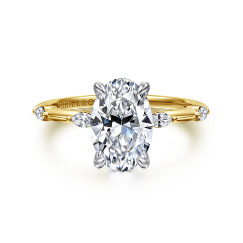 14K White-Yellow Gold Oval Diamond Engagement Ring