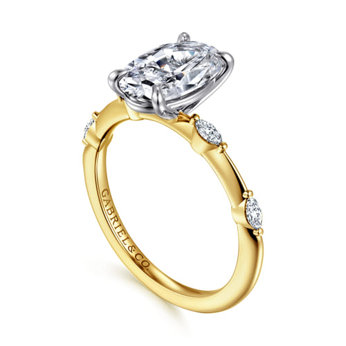 14K White-Yellow Gold Oval Diamond Engagement Ring