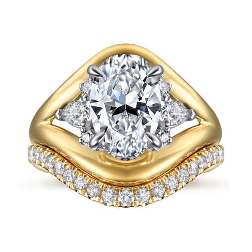14K White-Yellow Gold Oval Diamond Engagement Ring