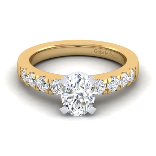 14K White-Yellow Gold Oval Diamond Engagement Ring