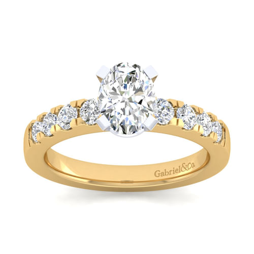 14K White-Yellow Gold Oval Diamond Engagement Ring