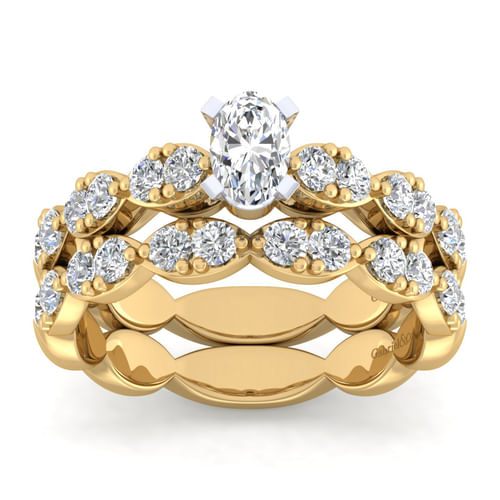 14K White-Yellow Gold Oval Diamond Engagement Ring