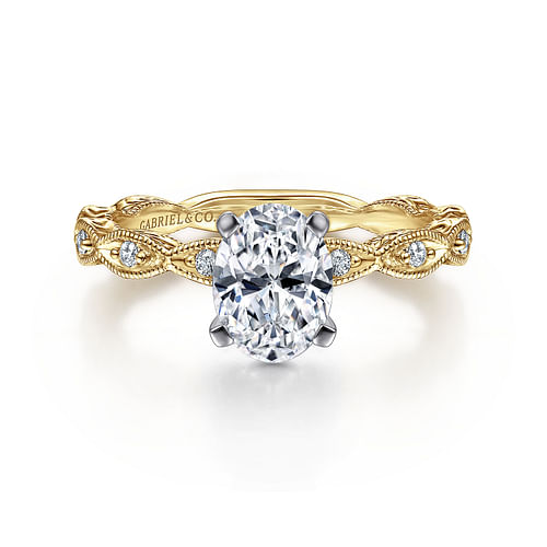 14K White-Yellow Gold Oval Diamond Engagement Ring